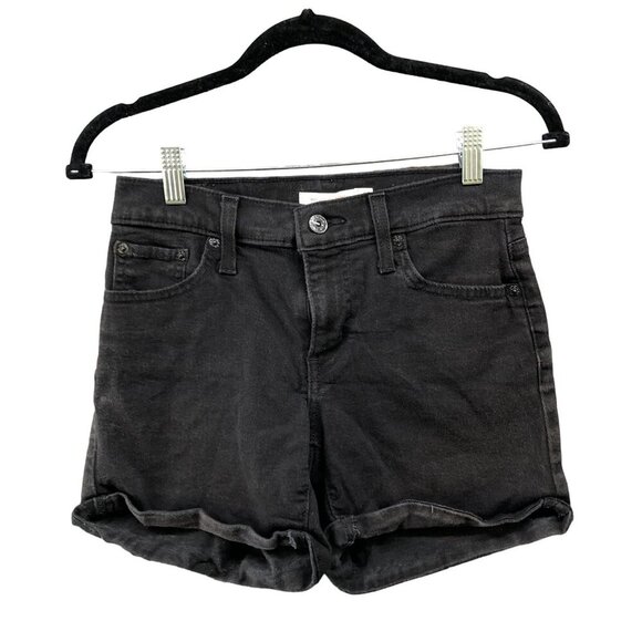 Levi's Mid Length Jean Shorts Womens Size 25 Black Roll Cuff Stretch - Picture 1 of 9